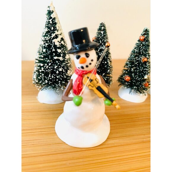 Department 56 Village Violin Playing Snowman and 4 Trees - Picture 2 of 5
